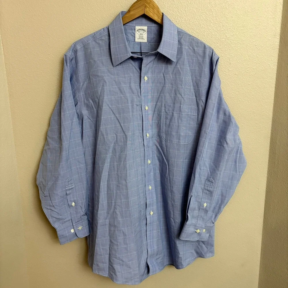 Brooks Brothers Regent Oxford Shirt 16.5-32/33 Blue Windowpane Made USA